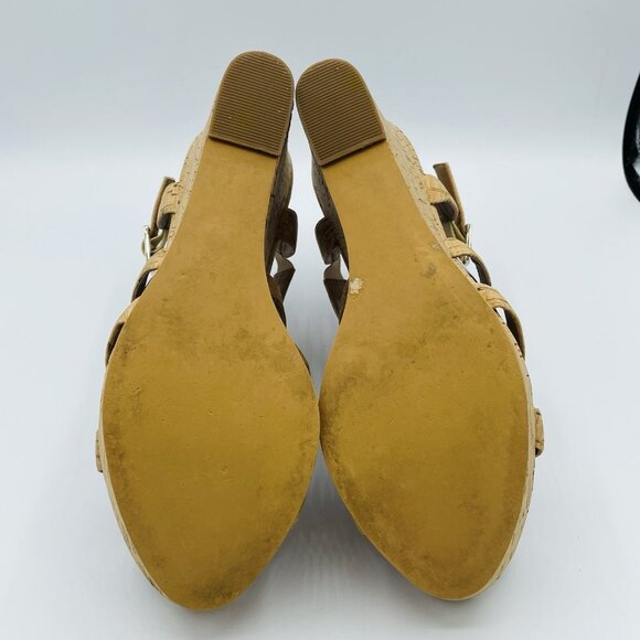 BP Womens Shoes Size 9 M Cork Strappy Wedge Ankle Strap High Heels Sandals - Picture 8 of 13